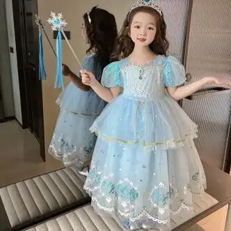 skgoldy冰雪奇缘公主裙艾莎公主裙六一节表演服装礼服裙1748爱莎100cm