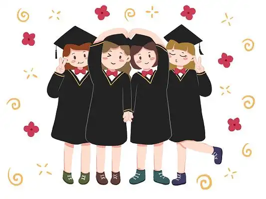 毕业季学生卡通人物学士服多人合照png素材