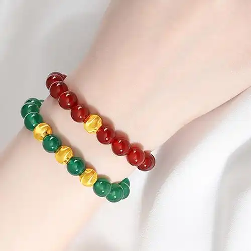 阿玛莎硬金足金999猫眼珠手链手串编织绳手链玛瑙手链手串女款时尚