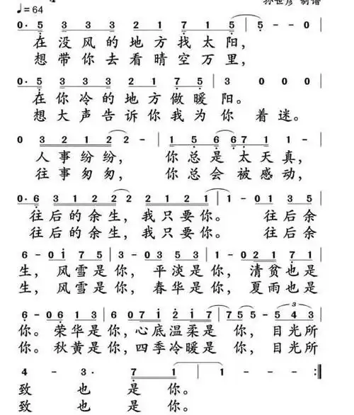 马良填词创作演唱歌曲往后余生的简谱