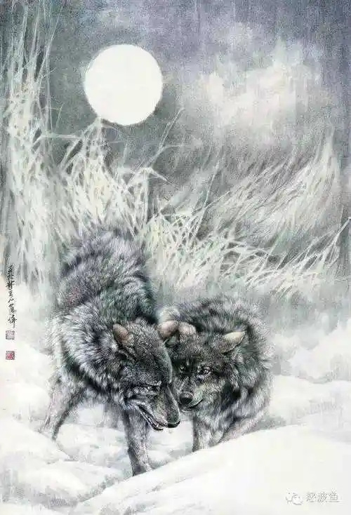 国画欣赏丨左进伟工笔画狼太逼真