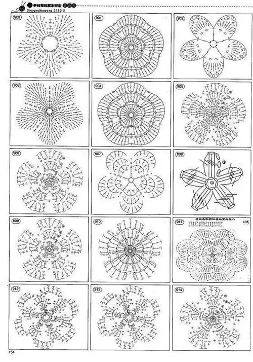 钩针编织花片图解合集,零线头就钩花片吧,做什么都好看