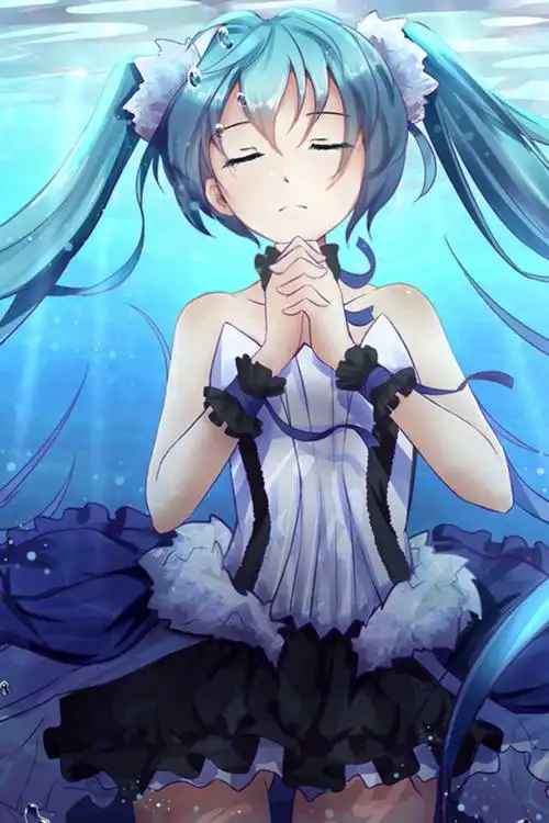 动漫 女生 虔诚 蓝色 初音 苹果手机壁纸