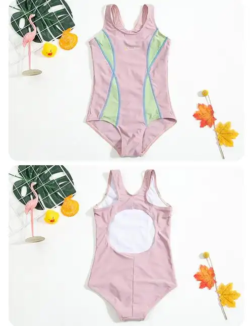 儿童 泳衣 女连体三角训练游泳衣 女童可爱游泳衣 绿色 m