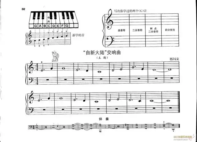 汤普森简易钢琴教程1――《"自新大陆"交响曲主题》