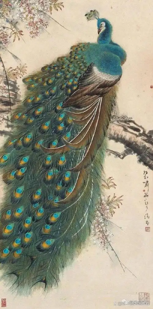 孔雀国画工笔小写意作品