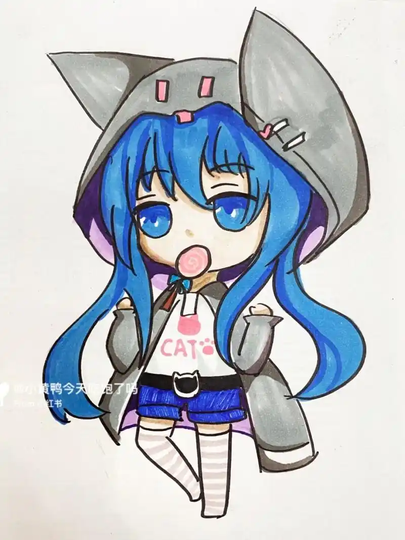 动漫女生 #卡通画# #马克笔# #动漫# #q版动漫女生