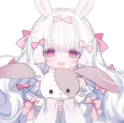 白发粉眸兔耳蝴蝶结伤疤兔动漫女生头像