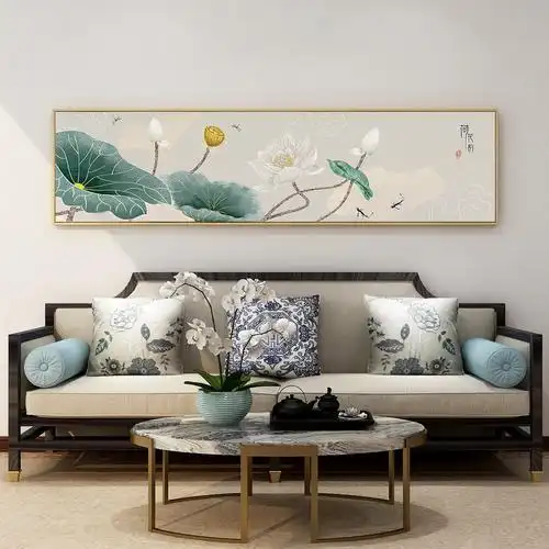 百特好莲花图水墨荷花挂画新中式客厅装饰画禅意床头画卧室墙壁画