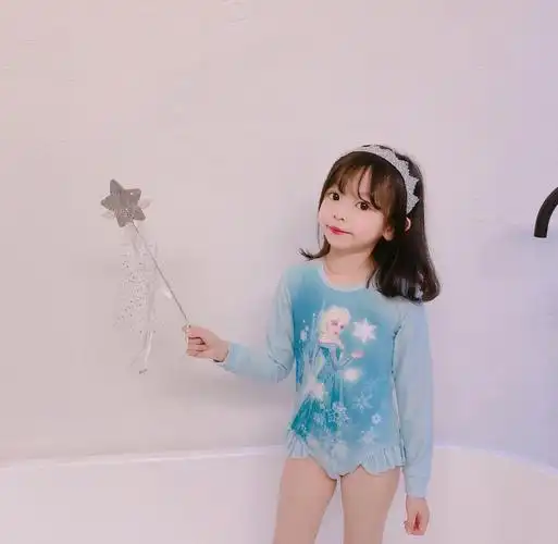 ins儿童爱莎美人鱼长袖泳衣泳装女童性感连体泳衣宝宝比基尼泳装