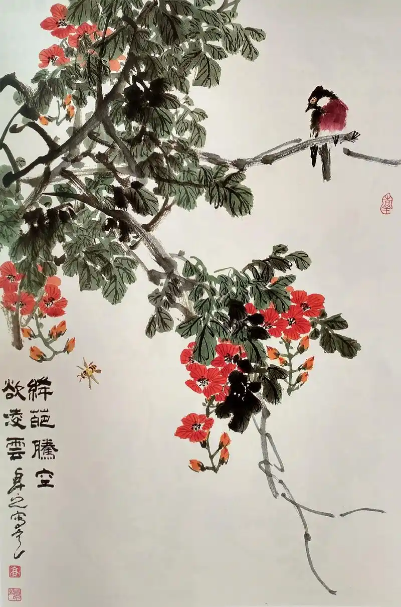 国画技法分享:凌霄花的画法