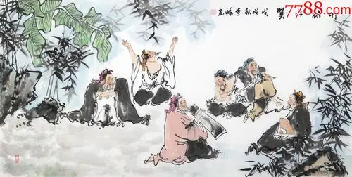 李feng老师【竹林七贤】135*67cm-人物国画原作-7788钱币网