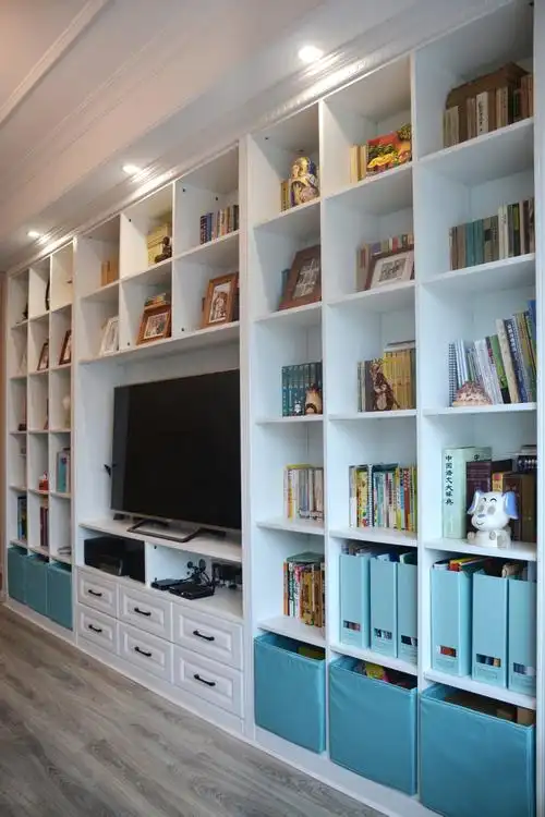 简美开放式书柜效果图客厅白色书柜图片