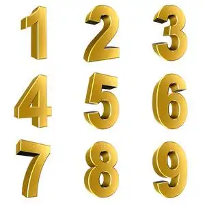花式的数字符号从 1 到 9 在白色背景金数字照片