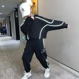 女孩霸气衣服酷炫社会女童街头潮衣套装潮流秋装儿童街舞潮服反光