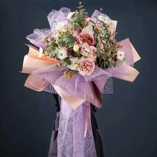 鲜花包装纸动感七彩波浪纹网纱包花纱花艺花束花艺纱网