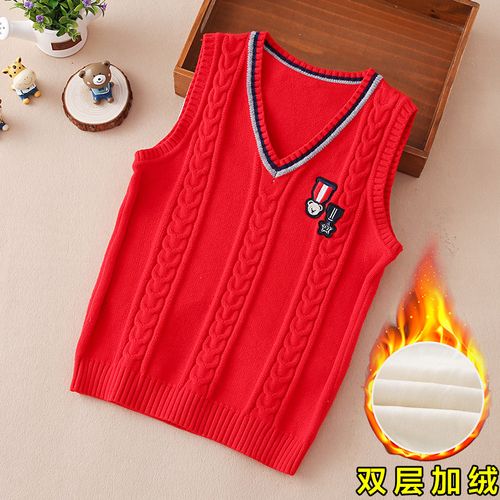 男童毛衣背心秋冬款儿童加绒加厚针织衫冬装中大童宝宝马甲线衣冬