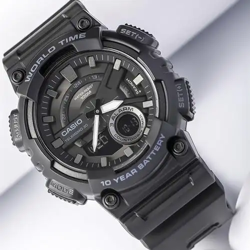 卡西欧casio手表时尚指针双显防水运动电子表黑武士日韩腕表