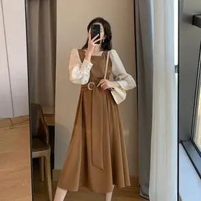 2021年新品收腰显瘦气质中长裙连衣裙女秋装