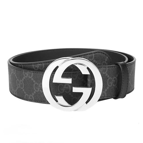 gucci古驰腰带 奢侈品男士黑灰色板扣皮带 节日礼物 411924 kgdhx