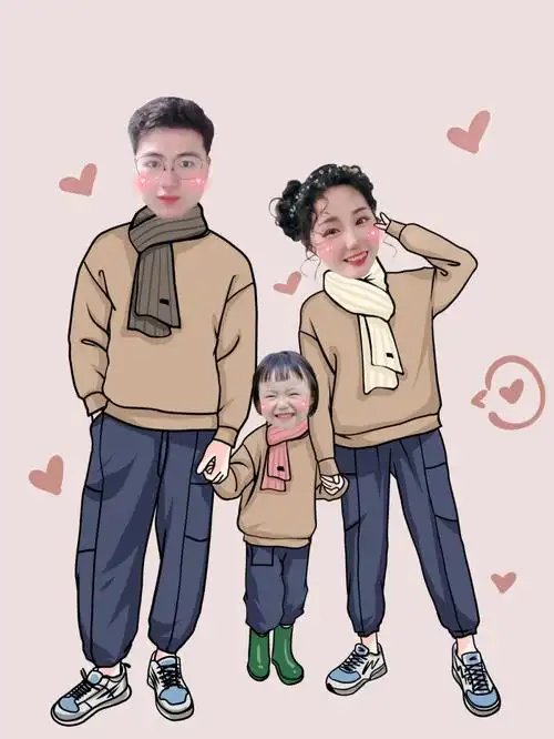 一家三口手绘素材照73秋冬版附抠图教程