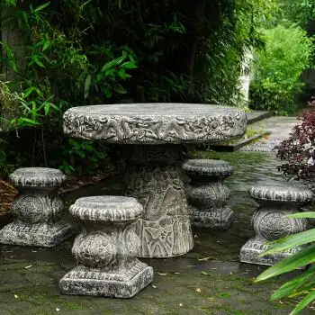 中式庭院桌椅 仿石圆茶桌中式院子户外石凳石桌仿古家用别墅庭院花园