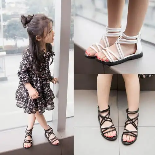 儿童凉鞋夏季新款童鞋女童时尚潮款软底罗马凉鞋潮妞百搭露趾凉鞋_7折