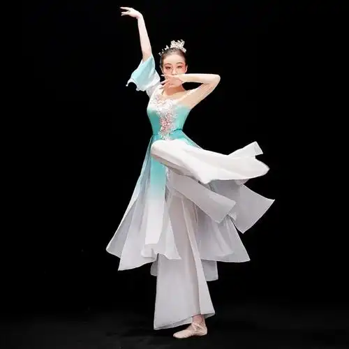 古典舞演出服女飘逸清新新款舞蹈服服装中国风独舞扇子舞身韵纱衣
