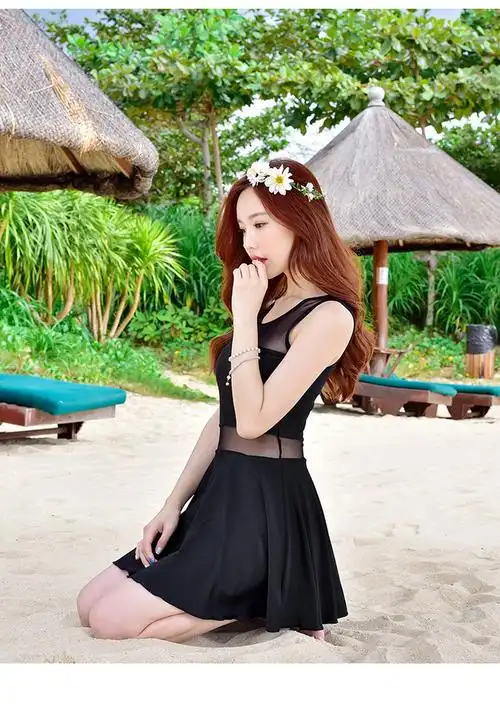 谷冬女装*2016新款泳衣 时尚修身显瘦连体裙式平角温泉泳衣 蓝贝壳