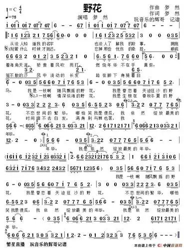 野花(演唱 梦 然)_简谱_搜谱网