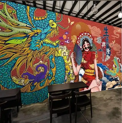 国风贴画壁画国潮风墙面装饰墙贴贴纸饭店国风墙面墙纸自粘中国风墙画