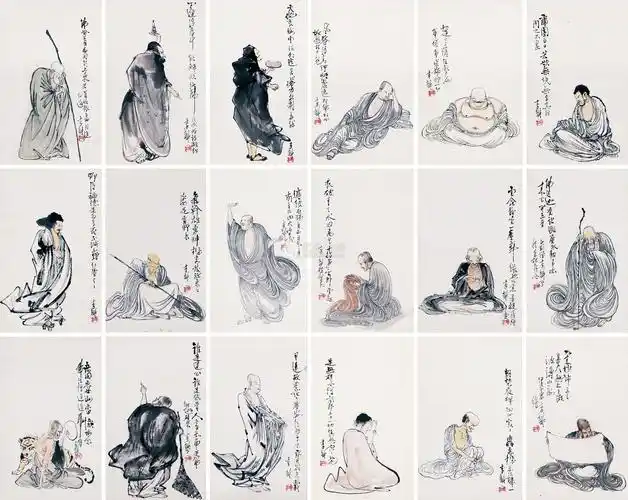 李耕18851964十八罗汉六条屏设色纸本立轴