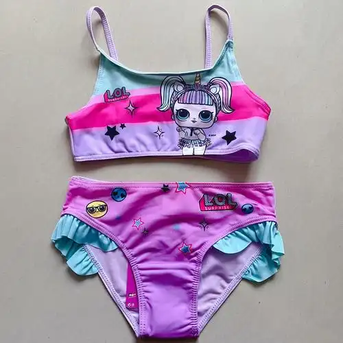 外贸原单女童泳衣比基尼儿童lol惊喜喜娃娃女孩儿童泳衣