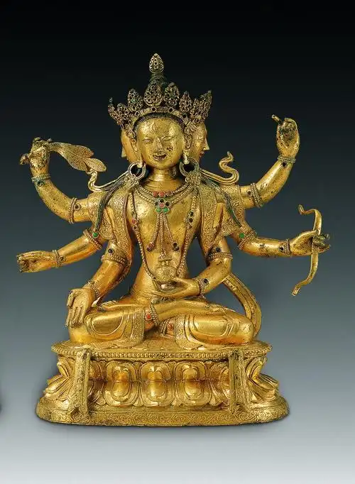 1983 清初 铜鎏金六臂观音像