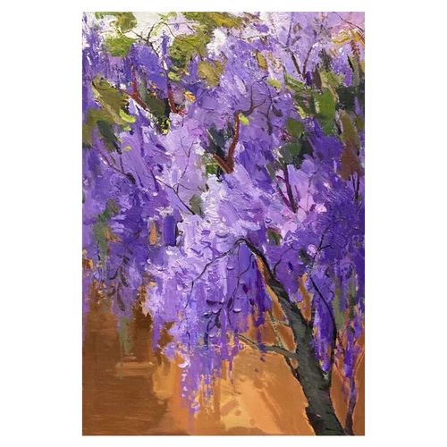 艺幻紫色大树手绘油画侘寂风抽象植物装饰画客厅玄关立体砂岩肌理挂画