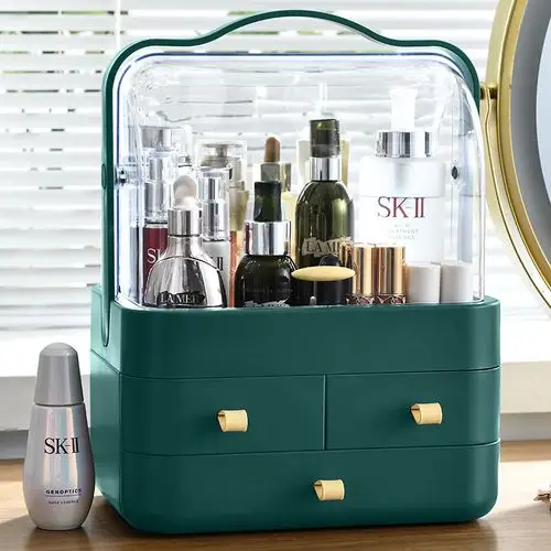 溢美佳 化妆品收纳盒大号便携防水防尘化妆盒化妆箱桌面抽屉式储物
