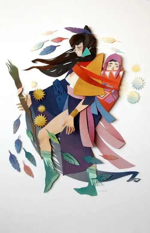 一个老实人 作品欣赏 cg原画插画 神话和梦想交织的纸艺术插画,唯美