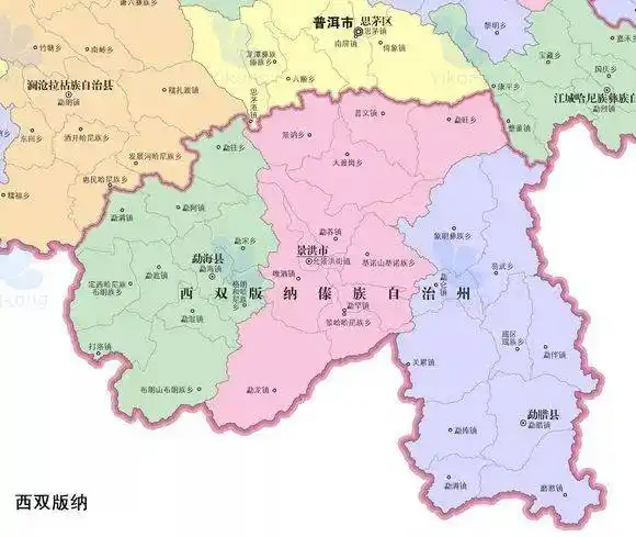 西双版纳傣族自治州现辖一市二县:景洪市,勐海县,勐腊县.