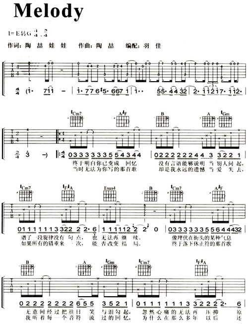 melody吉他图片谱陶喆吉他谱陶喆吉他图片谱3张