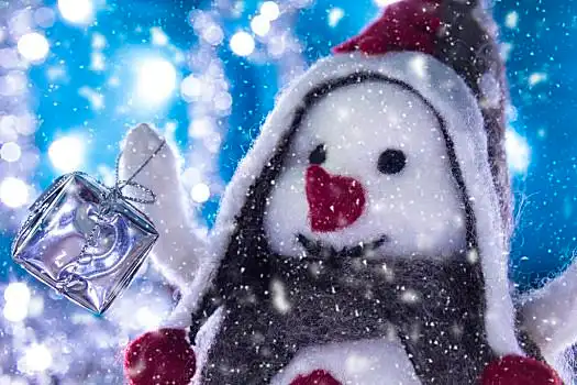 雪人,圣诞礼物,微笑,青绿色背景,雪景