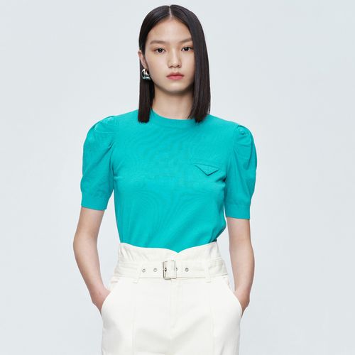 针织衫女上衣薄款春夏简约女士针织衫短袖女上衣泡泡袖