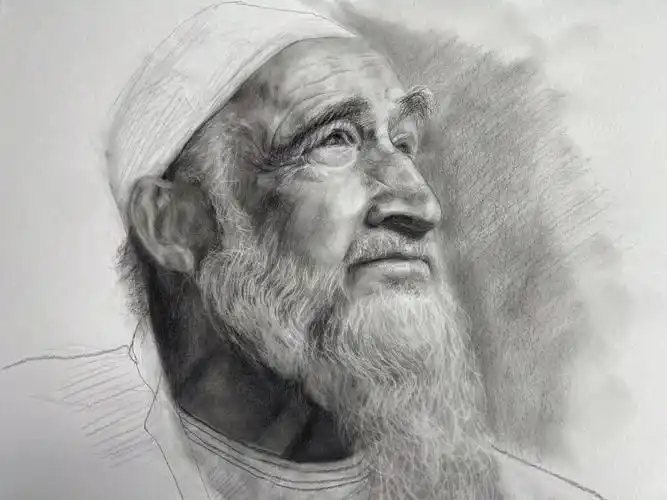 素描老人肖像过程