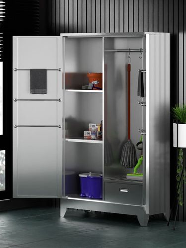 学校扫把拖把工具家政保洁杂物教室卫生收纳柜 201不锈钢双门清洁柜