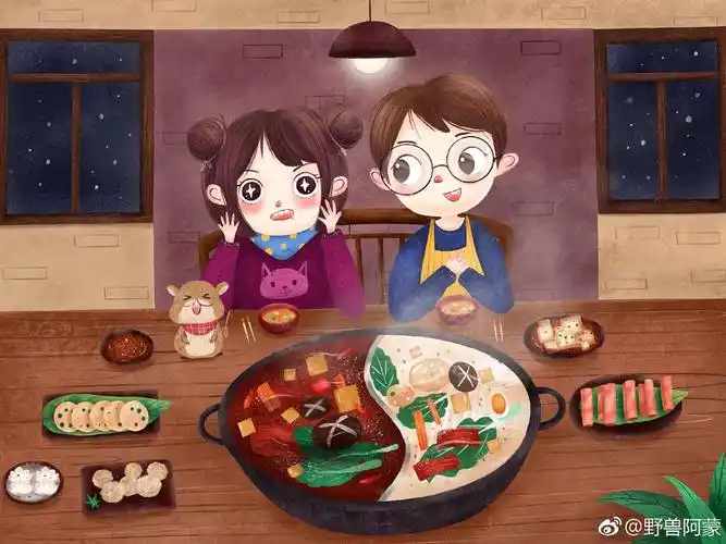 天冷了就是要一起吃火锅|插画|儿童插画|野兽阿蒙 - 原创作品 - 站酷