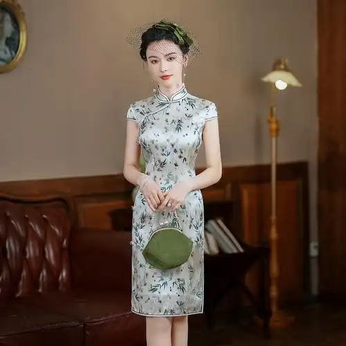 真丝旗袍长款2024夏季新款改良桑蚕丝复古时尚少女中国风连衣裙