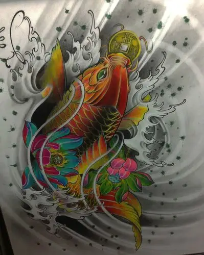 分享一款经典传统鲤鱼纹身手稿