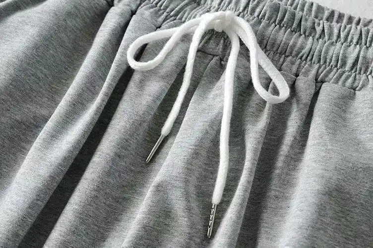 2020秋季高腰松紧褶皱抽绳蝴蝶结系带束脚字母刺绣运动裤女装