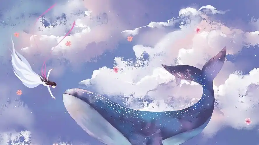 鲸鱼视频素材唯美梦幻天空女孩鲸鱼背景mp4视频pr模板卡通鲸鱼背景