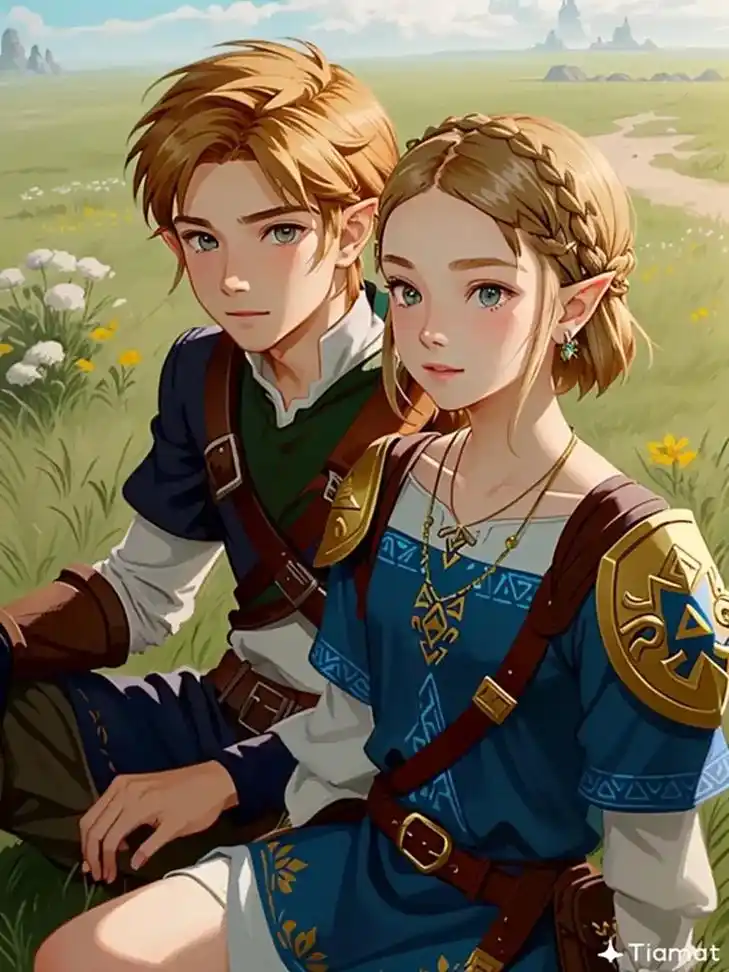 塞尔达和林克的合照.用#tiamat人工智能生成 绘制,好喜 - 抖音