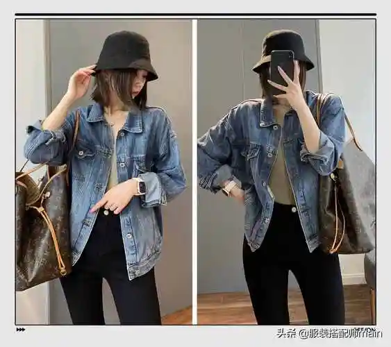 但是搭配牛仔外套时还是戴了一顶黑色渔夫帽,除了凹造型外,还能和裤子